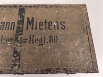 1.Weltkrieg, Offizierskiste des Hauptmann Mietens, Angehöriger im Füsilier Regiment 80. Originallack, Maße etwa 35 x 70 x 30cm