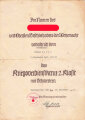 Verleihungsurkunde zum Kriegsverdienstkreuz 2. Klasse mit Schwertern für einen Obersoldaten, augestellt am 12. September 1941. DIN A4