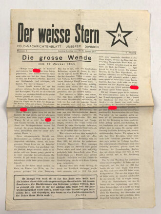 "Der weisse Stern - Feld Nachrichtenblatt unserer Division", Nummer 8 vom 29./30. Januar 1944