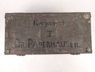 Kolonialamt 1913, Kammergestempelte Offizierskiste I  des Korpsarzt Dr. Papenhausen. Gebraucht, ungereinigt
