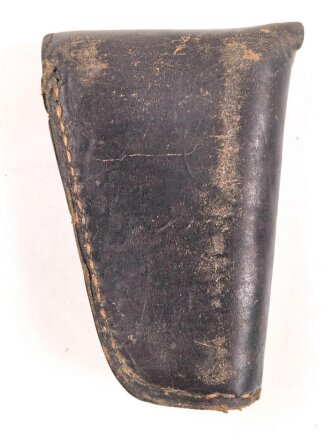 Kleine Wasserwaage in Messingvorrichtung. Frankreich ?. Datiert 1907, in Lederhülle, diese etwa 9,5cm lang