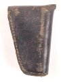 Kleine Wasserwaage in Messingvorrichtung. Frankreich ?. Datiert 1907, in Lederhülle, diese etwa 9,5cm lang