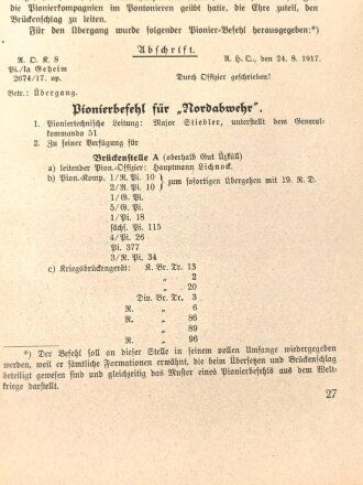 "Unsere Pioniere im Weltkriege" datiert 1923, 220 Seiten, DIN A5
