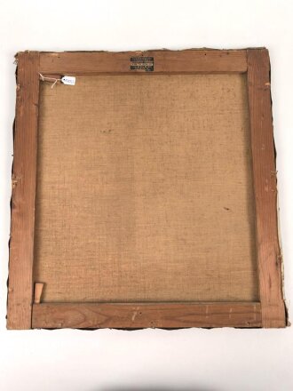 1.Weltkrieg Ölbild auf Leinwand,  einen Feldgrauen im Wintermantel mit Schirmmütze Darstellend. Maße  etwa 52 x 55cm, Signiert " D.St. Q.Lörchingen März 1917"  Ungereinigt, beschädigt