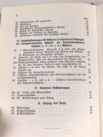 REPRODUKTION D.V.E. Nr. 317 "Bekleidungsvorschrift für Offiziere, Sanitätsoffiziere und Veterinäroffiziere des königlich Preußischen Heeres" ca. 250 Seiten, DIN A5