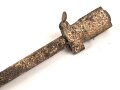 1.Weltkrieg, mir unbekanntes Ausrüstungsteil, vermutlich Teil einer Lafette oder ähnliches, ungereinigter Bodenfund aus alter Sammlung.. Gesamtlänge etwa 70cm