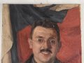 1.Weltkrieg, Ölbild auf Leinwand, einen Angehörigen der Kraftfahrtruppe darstellend. Maße 47 x 66cm, Signiert und datiert 1915