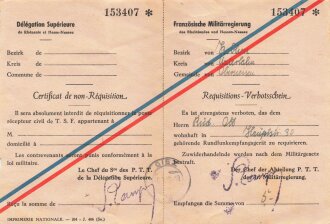"Requisitions Verbotsschein" Französische Militärregierung des Rheinlandes und Hessen Nassau.