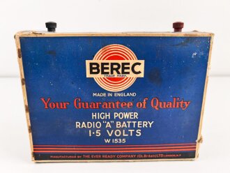 Großbritannien, " BEREC" High Power Radio " A" Battery W 1535. Maße etwa 8 x 23 x 17cm. Alter unbekannt, KEIN VERSAND NACH ÜBERSEE