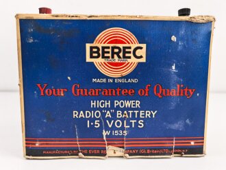 Großbritannien, " BEREC" High Power Radio " A" Battery W 1535. Maße etwa 8 x 23 x 17cm. Alter unbekannt, KEIN VERSAND NACH ÜBERSEE