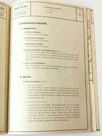U Boot Bauart IX D2, Beschreibung und Betriebsvorschrift für die Kühlwasseranlage Baujahr 1941/42, DIN A4, komplett, selten