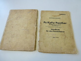 Pz Kpfw Panther, Handbuch für den Panzerfahrer vom 1.4.44. stark gebraucht, komplett, bestehend aus 2 Bänden ( Text und Bilder ) Extem selten