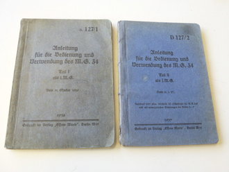 Dienstvorschrift MG34, Teil 1+ 2, Komplett, guter Zustand, selten