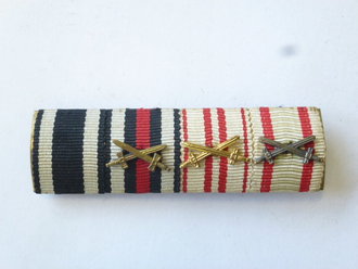 4er Bandspange 1. + 2. Weltkrieg, getragenes Stück, Breite 60 mm