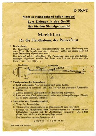 Merkblatt für die Handhabung der Panzerfaust 1943