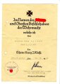 2  Verleihungsurkunden eines Angehörigen der 34. Inf. Div. , Original Unterschrift Generalmajor "Scherer" ( Cholm )