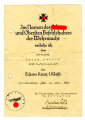 2  Verleihungsurkunden eines Angehörigen der 34. Inf. Div. , Original Unterschrift Generalmajor "Scherer" ( Cholm )