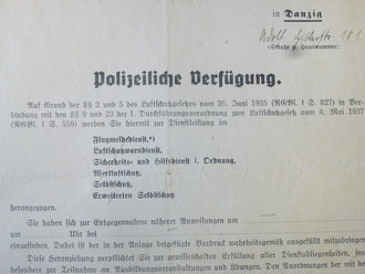 Luftschutz, Polizeiliche Verfügung, Danzig, datiert 1940
