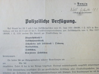 Luftschutz, Polizeiliche Verfügung, Danzig,  datiert 1940