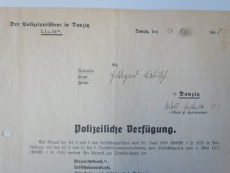 Luftschutz, Polizeiliche Verfügung, Danzig,  datiert 1940