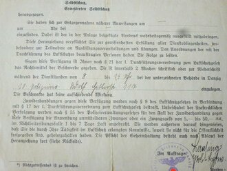 Luftschutz, Polizeiliche Verfügung, Danzig,  datiert 1940