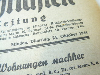 Mindener Zeitung vom 24.10.44," Volkssturm Ostpreußen", Interessantes Stück Zeitgeschichte