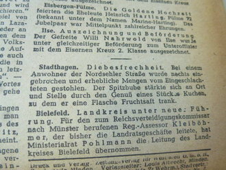 Mindener Zeitung vom 23.10.44, Papier an den Kanten rissig, Interessantes Stück Zeitgeschichte