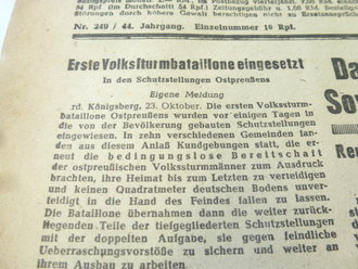 Mindener Zeitung vom 23.10.44, Papier an den Kanten rissig, Interessantes Stück Zeitgeschichte