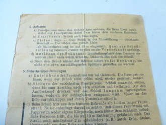 Merkblatt für die Handhabung der Faustpatrone 1 ( Gretchen ). DIN A5, selten