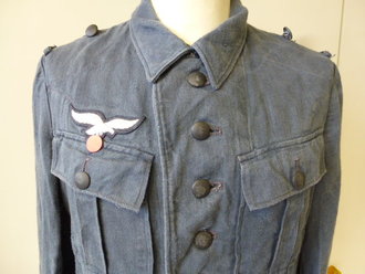 Luftwaffe , blaue Drillichjacke in neuwertigem Zustand, Adler Originalvernäht