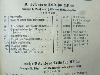 "Maschinenpistole 40 und Maschinenpistole 38" Teil 2, Ersatzteile datiert 1942, komplett