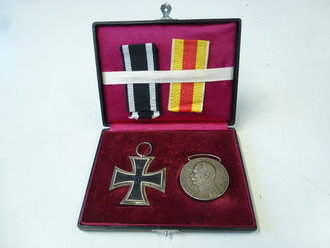 1.Weltkrieg, Eisernes Kreuz 2.Klasse sowie Badische Verdienstmedaille in dekorativem Etui