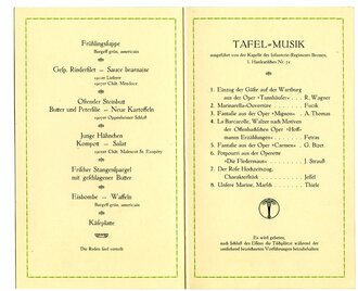 Tischkarte zur Hauptversammlung des deutschen Flotten-Vereins, datiert 1913 Bremen