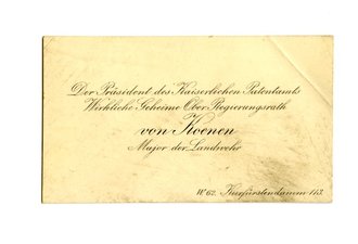 1. Weltkrieg, Visitenkarte Der Präsident des Kaiserlichen Patentamts von Koenen, Major der Landwehr
