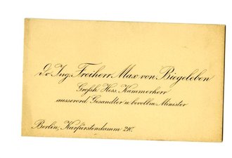 1. Weltkrieg, Visitenkarte Dr.Ing. Freiherr von Biegelleben, Berlin