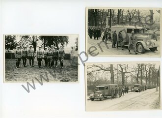 3 Fotos Reichswehr, frühe Wehrmacht, Trauerzug, Stahlhelme mit Ohrenausschnitt, Maße 10 x14cm