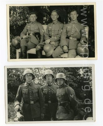 2 Fotos Reichswehr / frühe Wehrmacht  , Stahlhelm mit Ohrenausschnitt, Maße 10x14cm