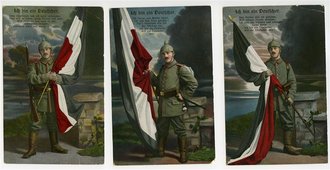 1. Weltkrieg, 3 patriotische Ansichtskarten "Ich bin...