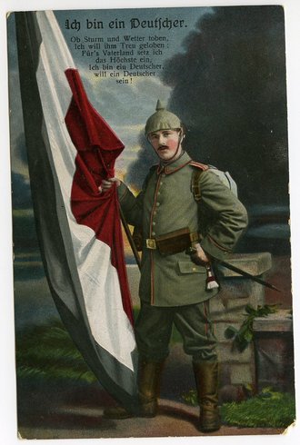 1. Weltkrieg, 3 patriotische Ansichtskarten "Ich bin ein Deutscher", datiert 1916