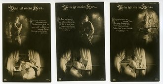 1. Weltkrieg, 3 patriotische Ansichtskarten "Dein ist mein Herz", datiert 1916