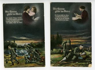 1. Weltkrieg, 2 patriotische Ansichtskarten "Die Sonne glüht im Osten", datiert 1915