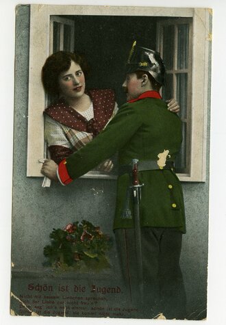 1. Weltkrieg, 5 patriotische Ansichtskarten "Schön ist die Jugend", datiert 1915