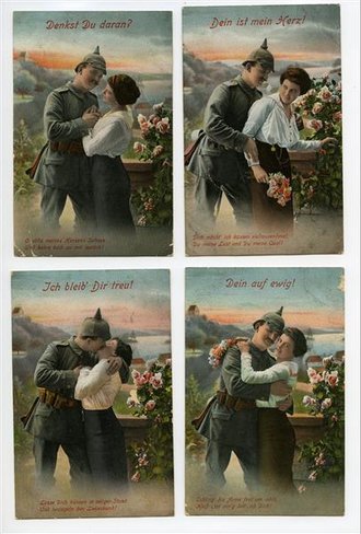 1. Weltkrieg,4 patriotische Ansichtskarten "Dein ist...