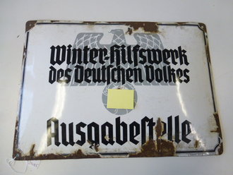 Winterhilfswerk des deutschen Volkes, Emaillschild " Ausgabestelle ", Maße 29,5 x 42cm, ungereinigtes Stück