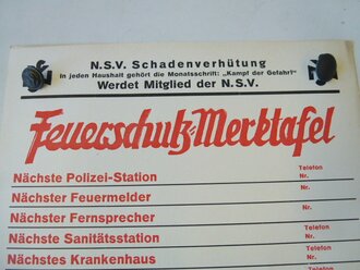 Feuerschutz Merktafel aus dünnem Karton, Maße...