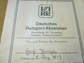 Deutsches Radsportabzeichen mit Urkundenheft eines RAD Angehörigen