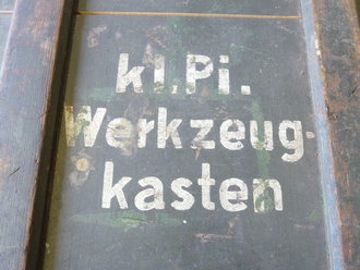 Kleiner Pionier Werkzeugkasten, Originallack, mit dem seltenen Inhaltsverzeichniss