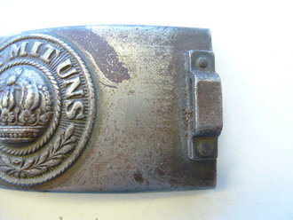 1.Weltkrieg, Koppelschloss für Telegrafeneinheiten zum Einhängen des Kabelspulgerätes. Stahl mit Resten des Originallacks