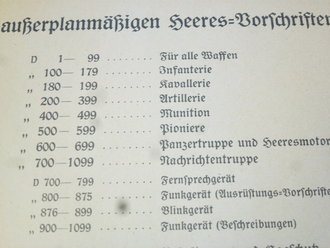 D1, Verzeichnis der außerplanmäßigen Heeres-Vorschriften, 243 Seiten, datiert 1938