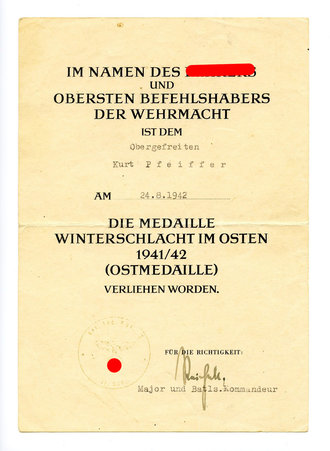 Besitzzeugnis "Infanterie-Sturmabzeichen in Silber" und Verleihungsurkunde Ostmedaille,Ski Jäger Regiment 2